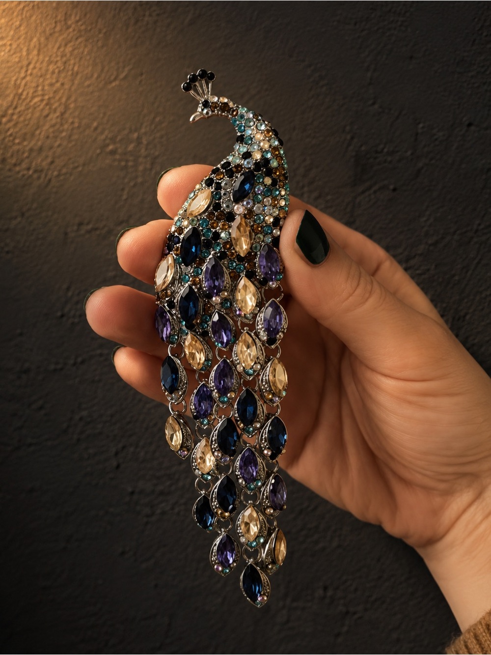 Crystal Peacock Brooch - Multicolor Statement Jewelry